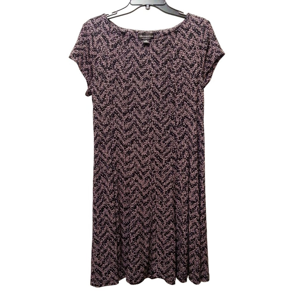 Connected Apparel Women's Chevron Black and Tan Fit and Flare Dress in Size 10